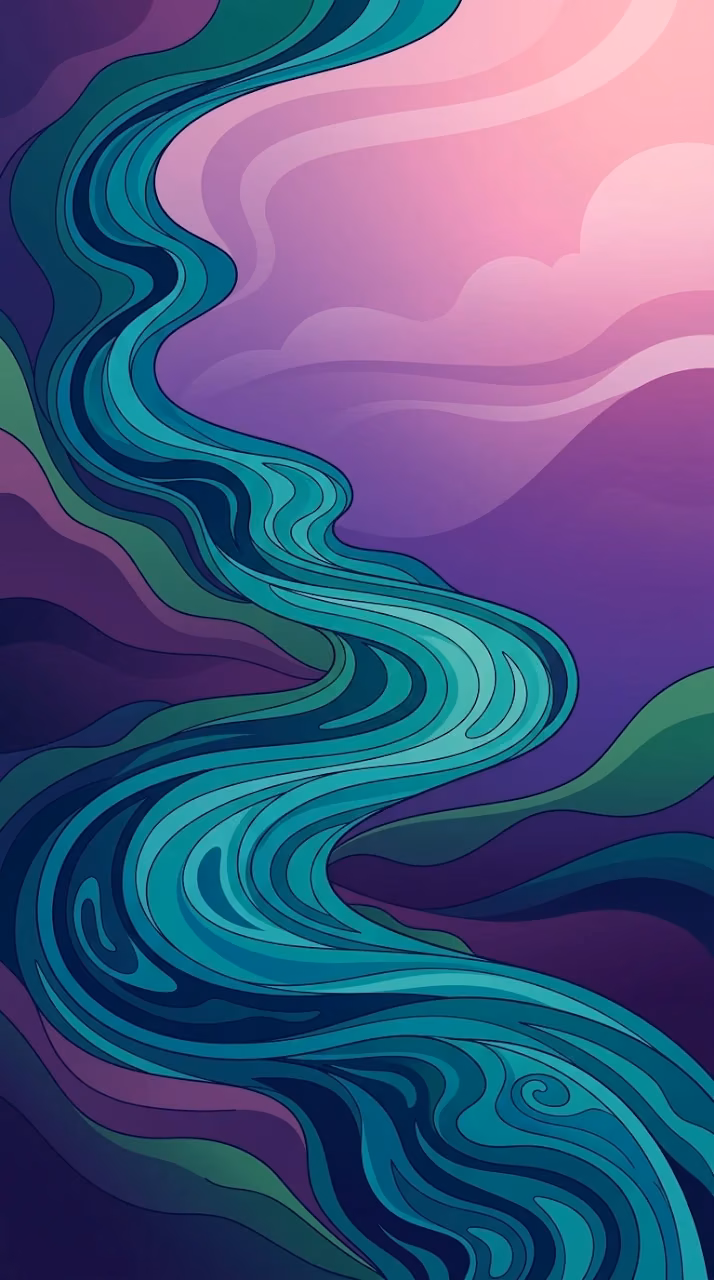 Download Abstract Illustration of a Flowing River Under Twilight Sky Wallpaper in Mobile HD Abstract Illustration of a Flowing River Under Twilight Sky - Free Mobile AMOLED Wallpaper Background