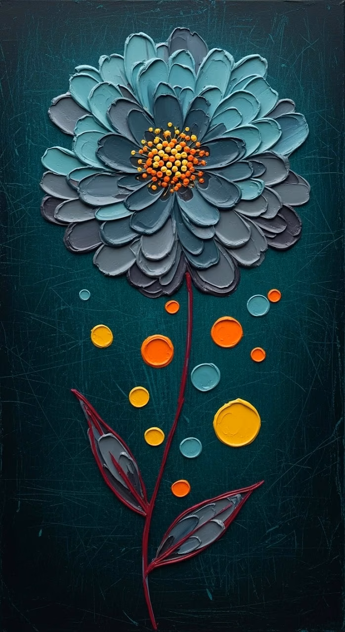 Abstract Impasto Flower on Dark Textured Background - Free Mobile AMOLED Wallpaper Background