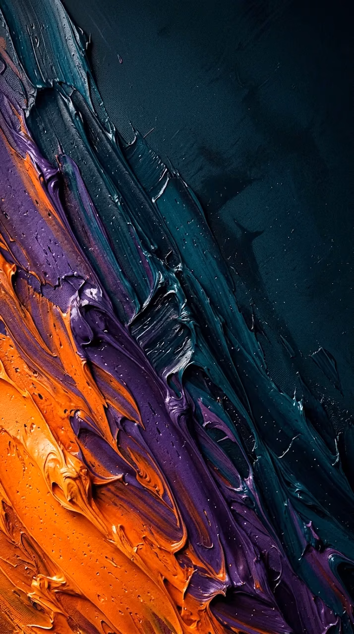Abstract Impasto Layered Paint Texture with Orange and Blue Gradient - Free Mobile AMOLED Wallpaper Background