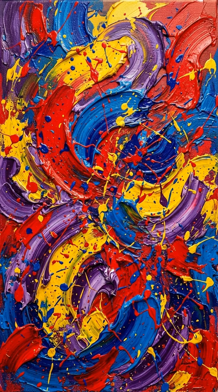 Abstract Impasto Oil Painting with Vibrant Multi-Color Splashes - Free Mobile AMOLED Wallpaper Background