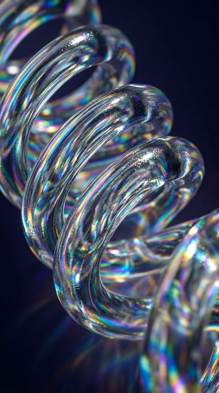 Abstract Iridescent Glass Spiral with Rainbow Light Refraction - Free Mobile AMOLED Wallpaper Background