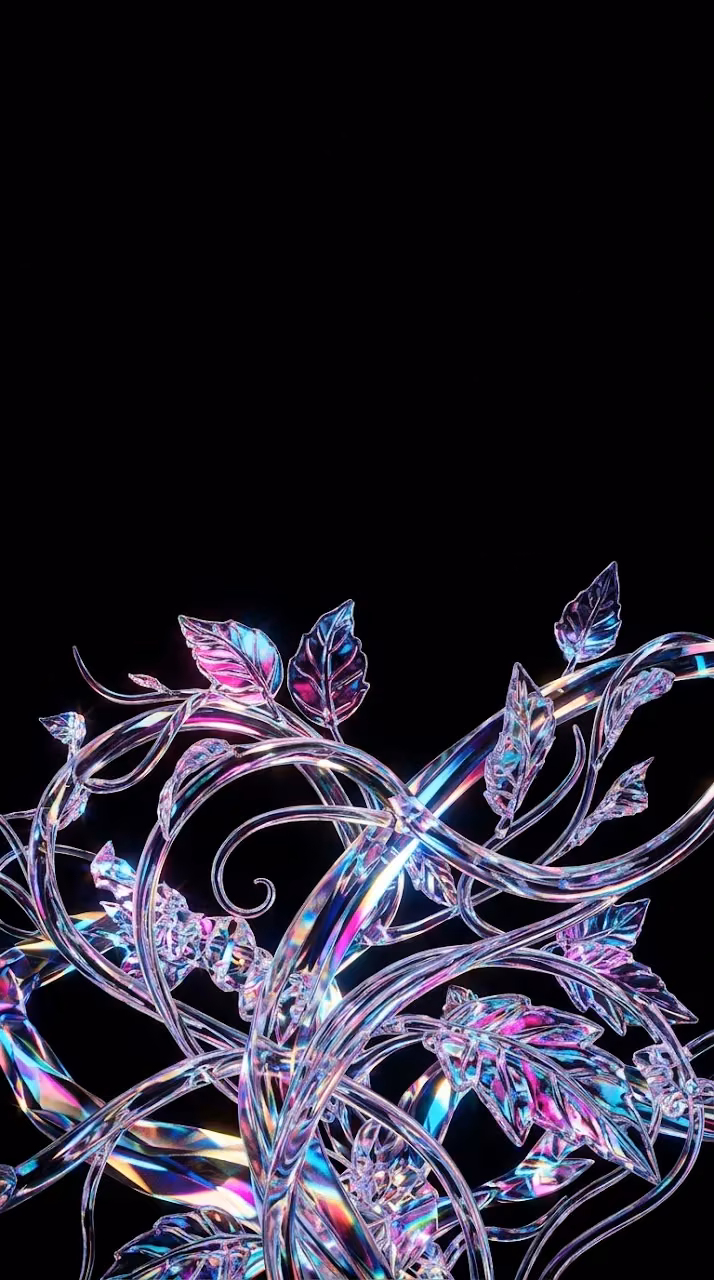 Abstract Iridescent Glass Vines in Pitch Black Void - Free Mobile AMOLED Wallpaper Background