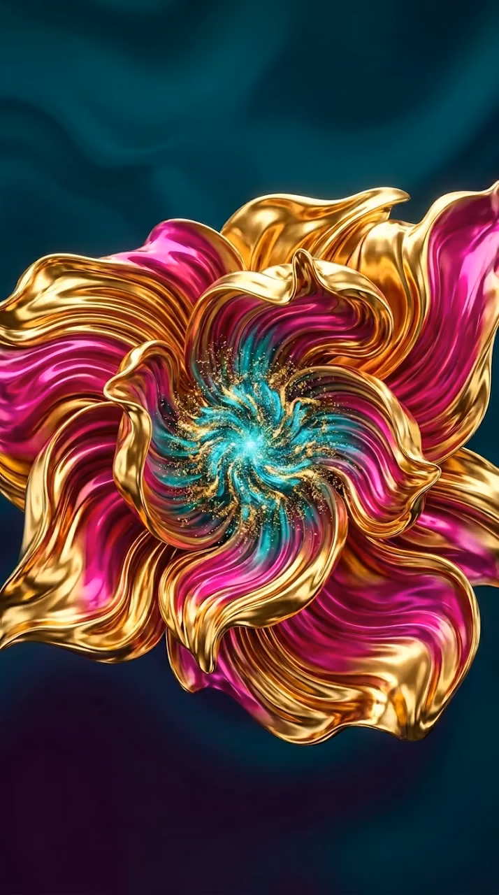 Abstract Liquid Gold Magenta Turquoise Tropical Bloom Wallpaper - Free Mobile AMOLED Wallpaper Background