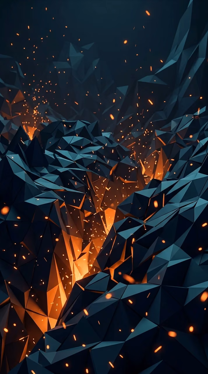 Download Abstract Low Poly Geometric Pattern in Blue and Orange with Glowing Sparks Wallpaper in Mobile HD Abstract Low Poly Geometric Pattern in Blue and Orange with Glowing Sparks - Free Mobile AMOLED Wallpaper Background