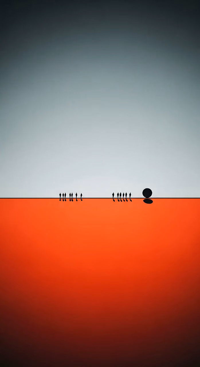 Abstract Minimalist Horizon Red Grey Silhouettes - Free Mobile AMOLED Wallpaper Background