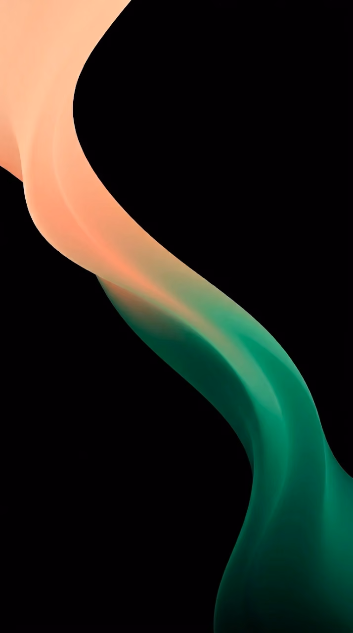 Abstract Minimalist Peach and Emerald Wave on Black - Free Mobile AMOLED Wallpaper Background