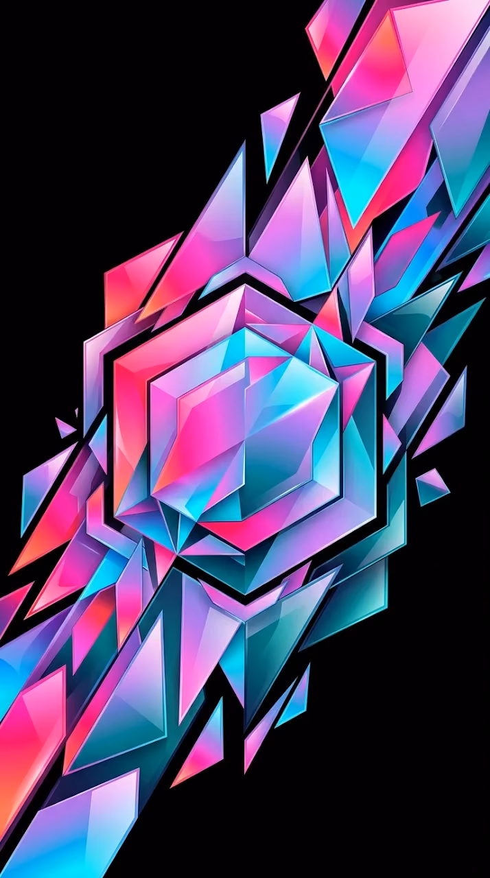 Abstract Modern Polygonal Shapes with Pink and Cyan Gradients - Free Mobile AMOLED Wallpaper Background
