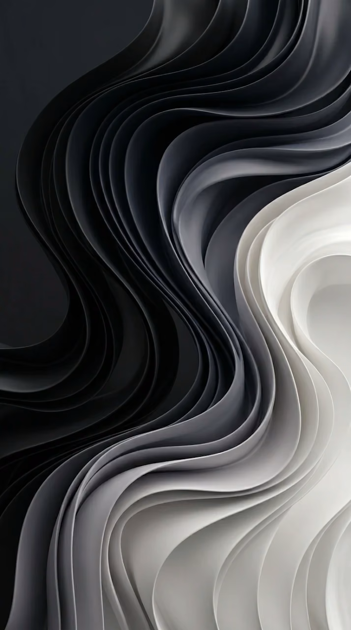 Abstract Monochromatic Flowing Ribbons 3D Render Background - Free Mobile AMOLED Wallpaper Background
