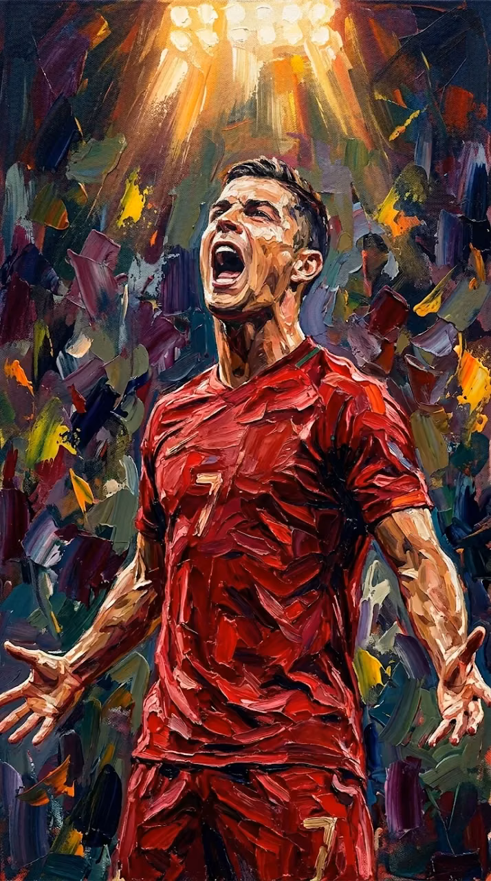 Download Abstract Painting of a Soccer Player Celebrating in a Red Jersey Wallpaper in Mobile HD Abstract Painting of a Soccer Player Celebrating in a Red Jersey - Free Mobile AMOLED Wallpaper Background