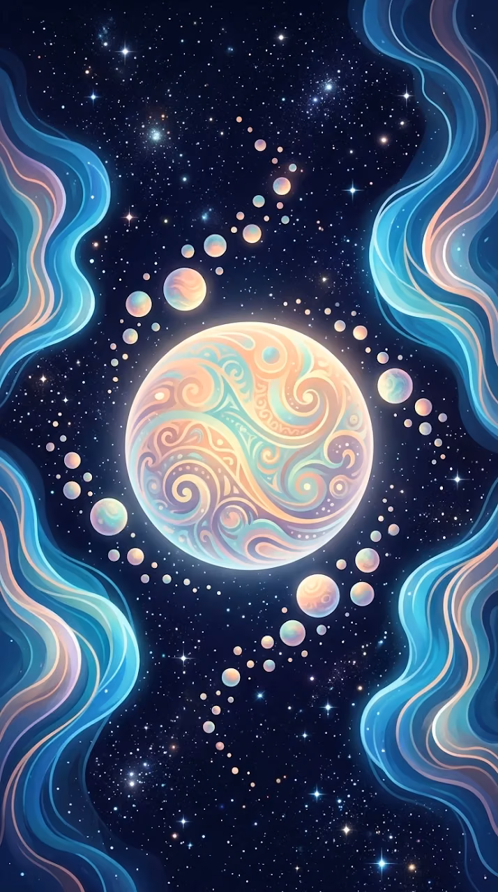 Download Abstract Pastel Galaxy Landscape with Swirling Spheres Wallpaper in Mobile HD Abstract Pastel Galaxy Landscape with Swirling Spheres - Free Mobile AMOLED Wallpaper Background