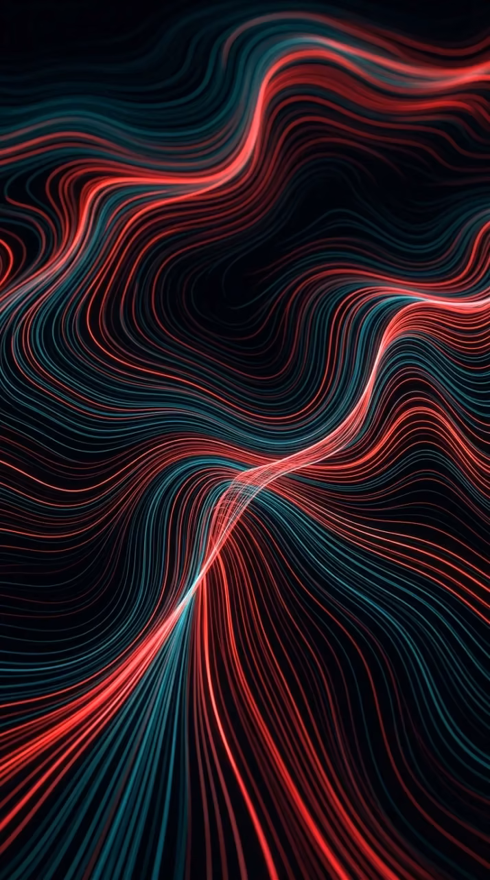 Abstract Red and Blue Kinetic Wave Line Art on Black - Free Mobile AMOLED Wallpaper Background