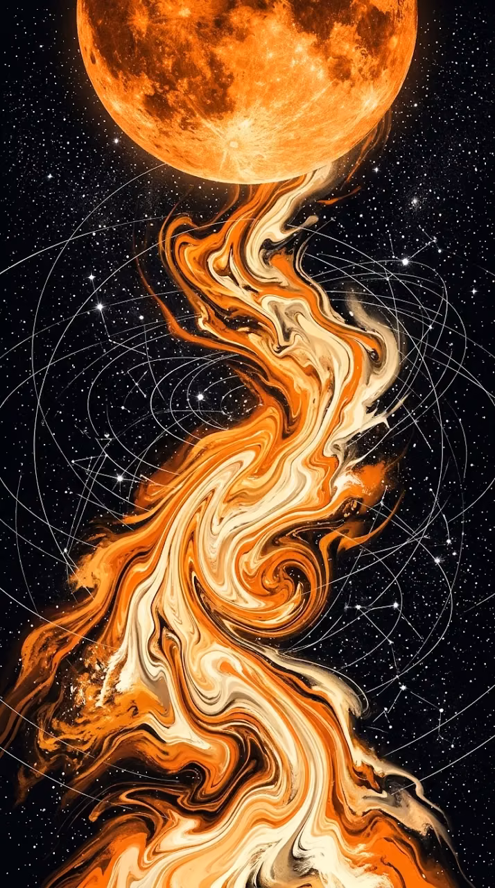 Abstract Space Illustration with Orange Planets and Liquid Nebula - Free Mobile AMOLED Wallpaper Background