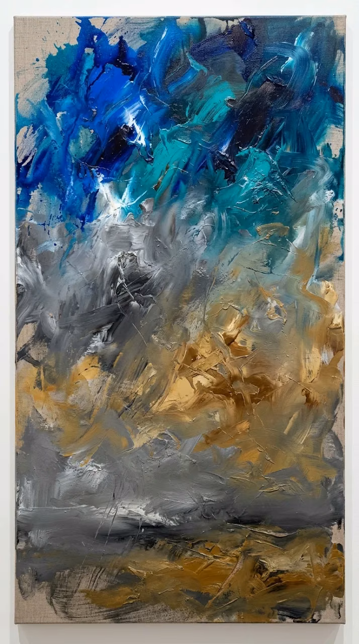 Abstract Stormy Sky Composition with Cobalt, Teal, and Ochre Gradients - Free Mobile AMOLED Wallpaper Background