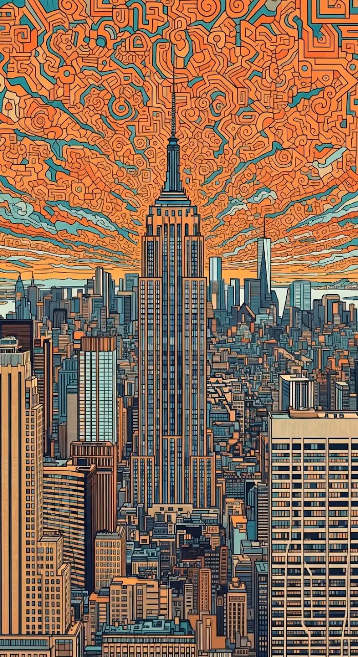 Download Abstract Stylized NYC Skyline Illustration with Patterned Background Wallpaper in Mobile HD Abstract Stylized NYC Skyline Illustration with Patterned Background - Free Mobile AMOLED Wallpaper Background