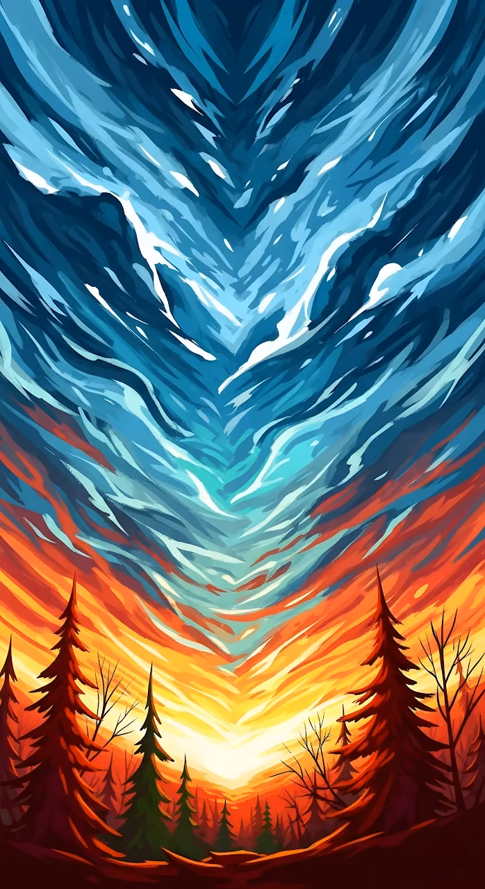 Abstract Sunset Sky Painting Vibrant Blue Orange Forest - Free Mobile AMOLED Wallpaper Background