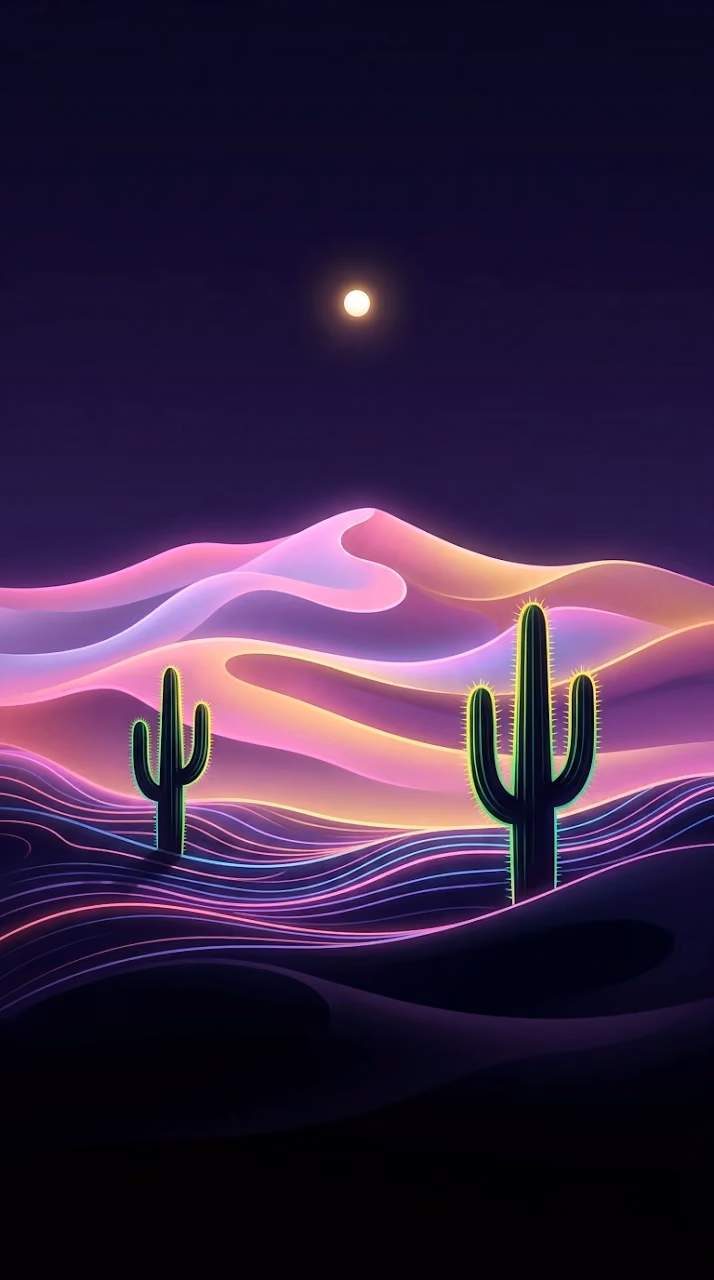 Download Abstract Surrealist Neon Desert Dunes Cactus Mobile Wallpaper Wallpaper in Mobile HD Abstract Surrealist Neon Desert Dunes Cactus Mobile Wallpaper - Free Mobile AMOLED Wallpaper Background