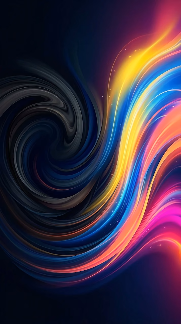 Abstract Swirl with Onyx Dark and Vibrant Color Burst Contrast - Free Mobile AMOLED Wallpaper Background