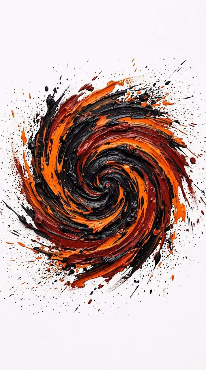 Abstract Swirl of Thick Black Red and Orange Impasto Paint - Free Mobile AMOLED Wallpaper Background