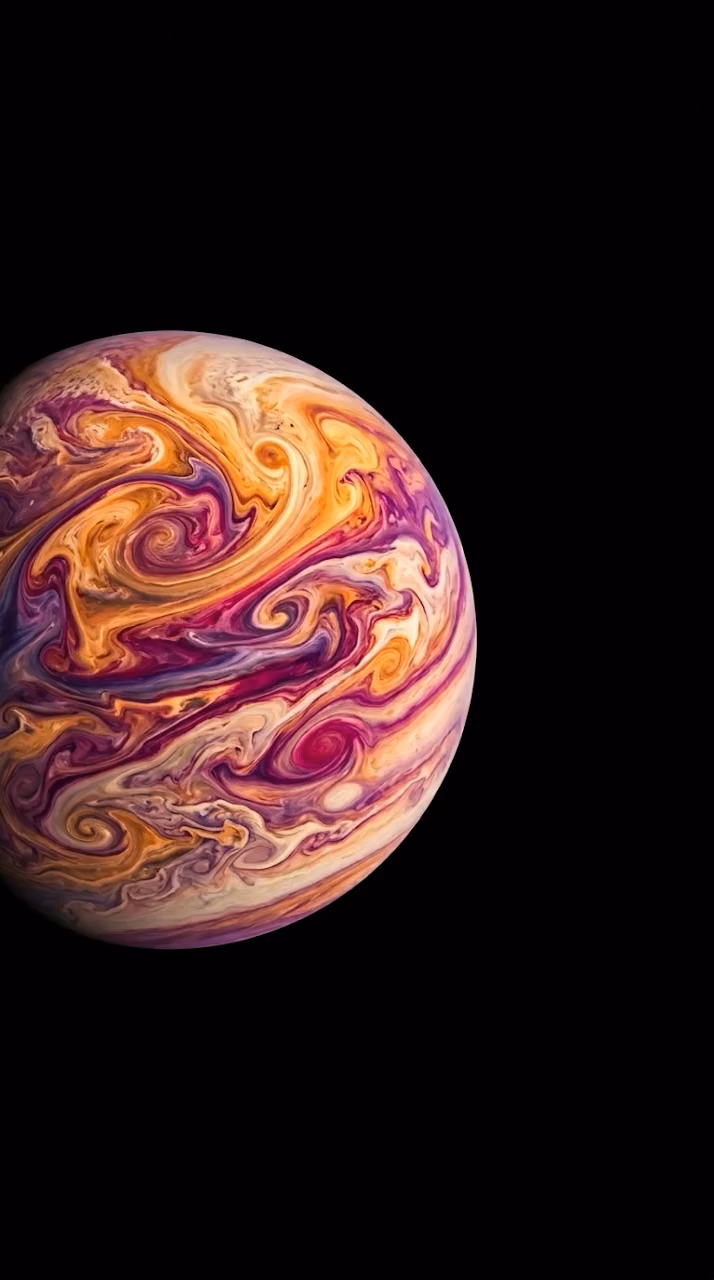 Abstract Swirling Colorful Ink Planet on Pure Black Wallpaper - Free Mobile AMOLED Wallpaper Background