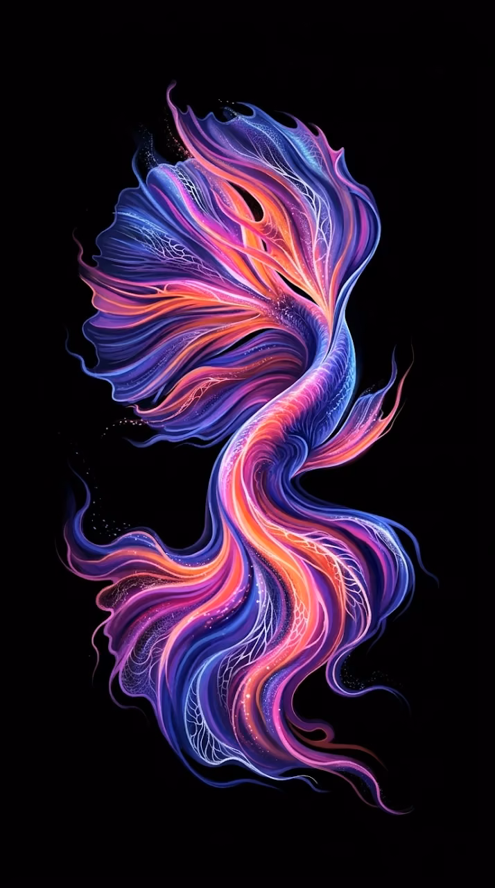 Abstract Swirling Colorful Paint Silhouette like Betta Fish Fin Wallpaper - Free Mobile AMOLED Wallpaper Background