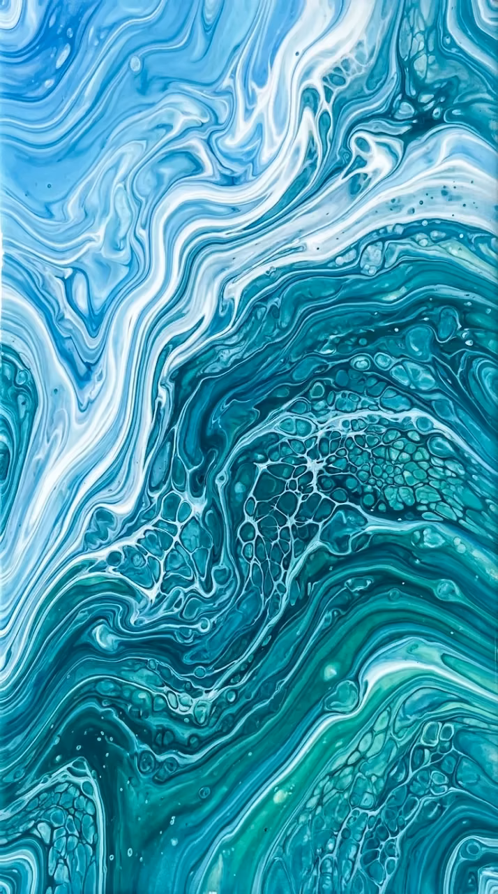 Abstract Swirling Fluid Art in Ocean Blue and Teal Gradients - Free Mobile AMOLED Wallpaper Background
