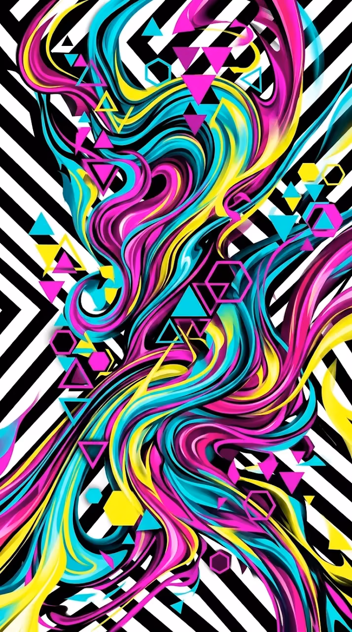 Abstract Swirling Forms in Magenta and Turquoise on Striped Background - Free Mobile AMOLED Wallpaper Background