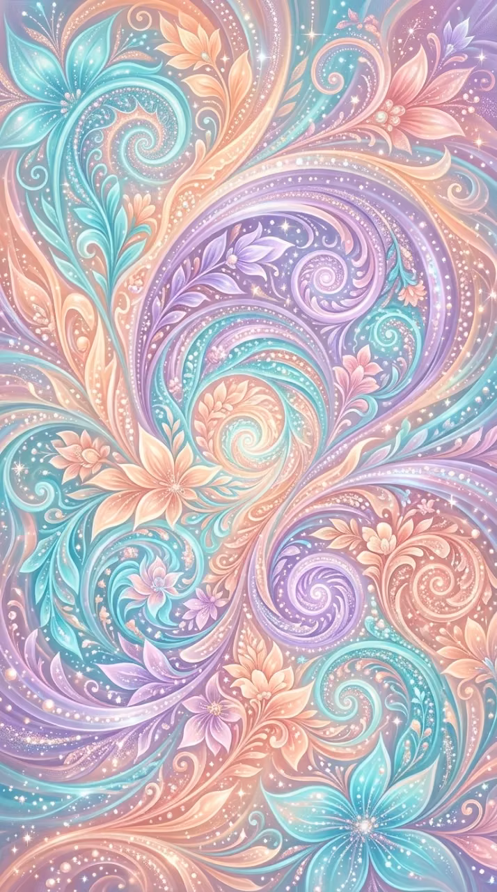 Abstract Swirling Fractal Patterns in Pastel Turquoise and Peach - Free Mobile AMOLED Wallpaper Background