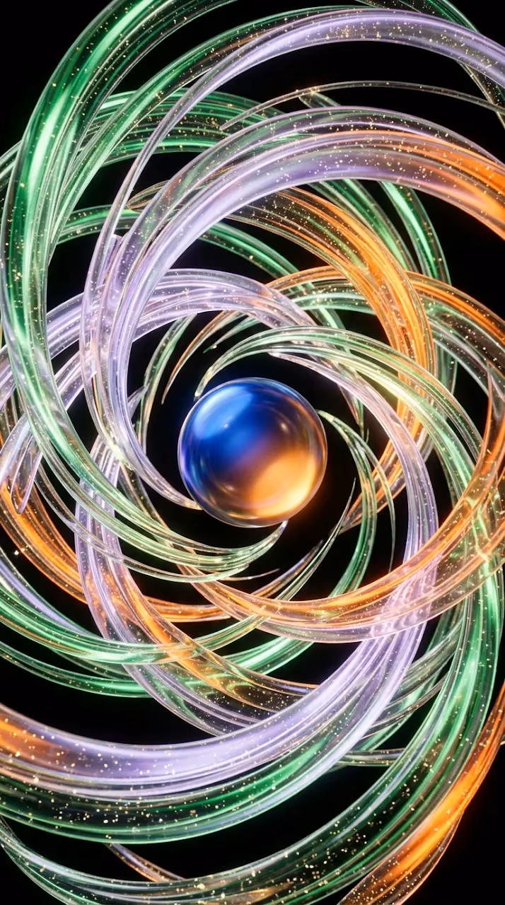 Abstract Swirling Kaleidoscope Ribbons with Sapphire Amber Gemstone - Free Mobile AMOLED Wallpaper Background