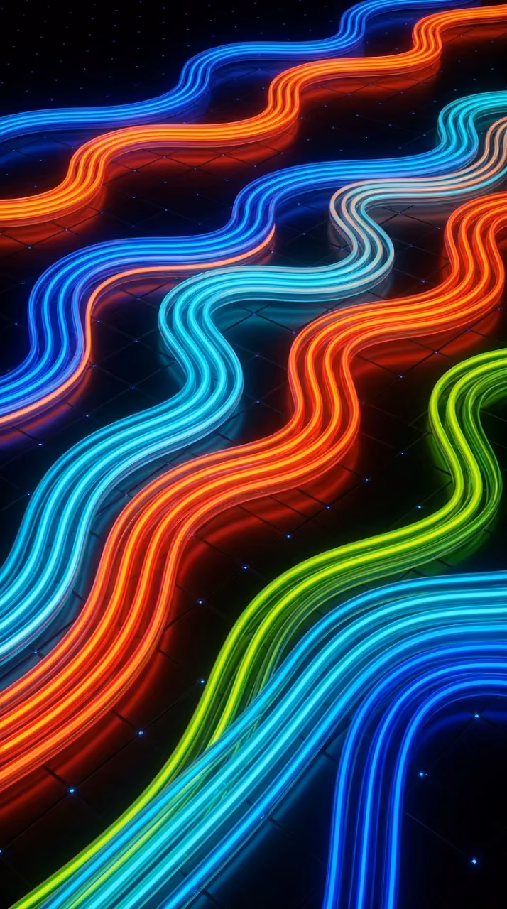Abstract Swirling Neon Tube Pathways on Dark Grid Background - Free Mobile AMOLED Wallpaper Background