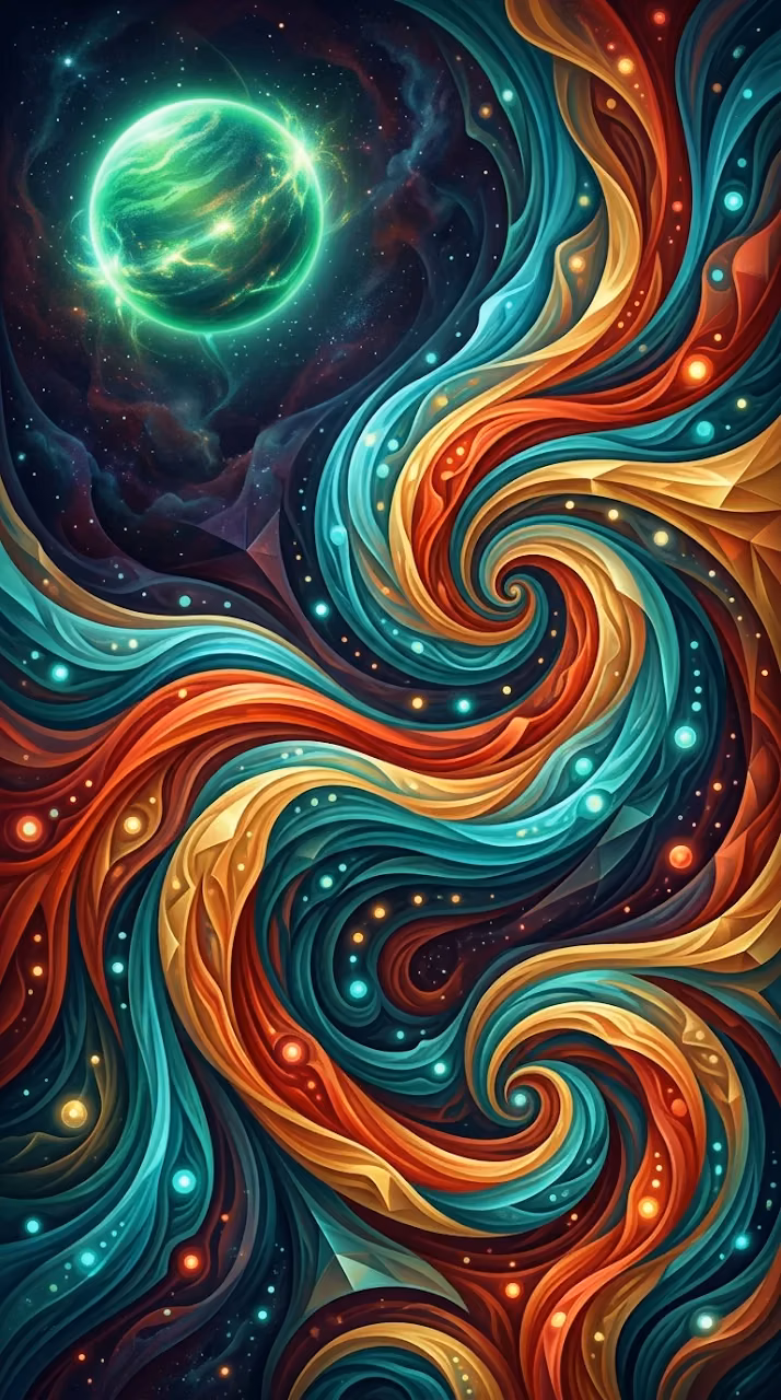 Abstract Swirling Patterns of Ocean and Heavens with Planet - Free Mobile AMOLED Wallpaper Background