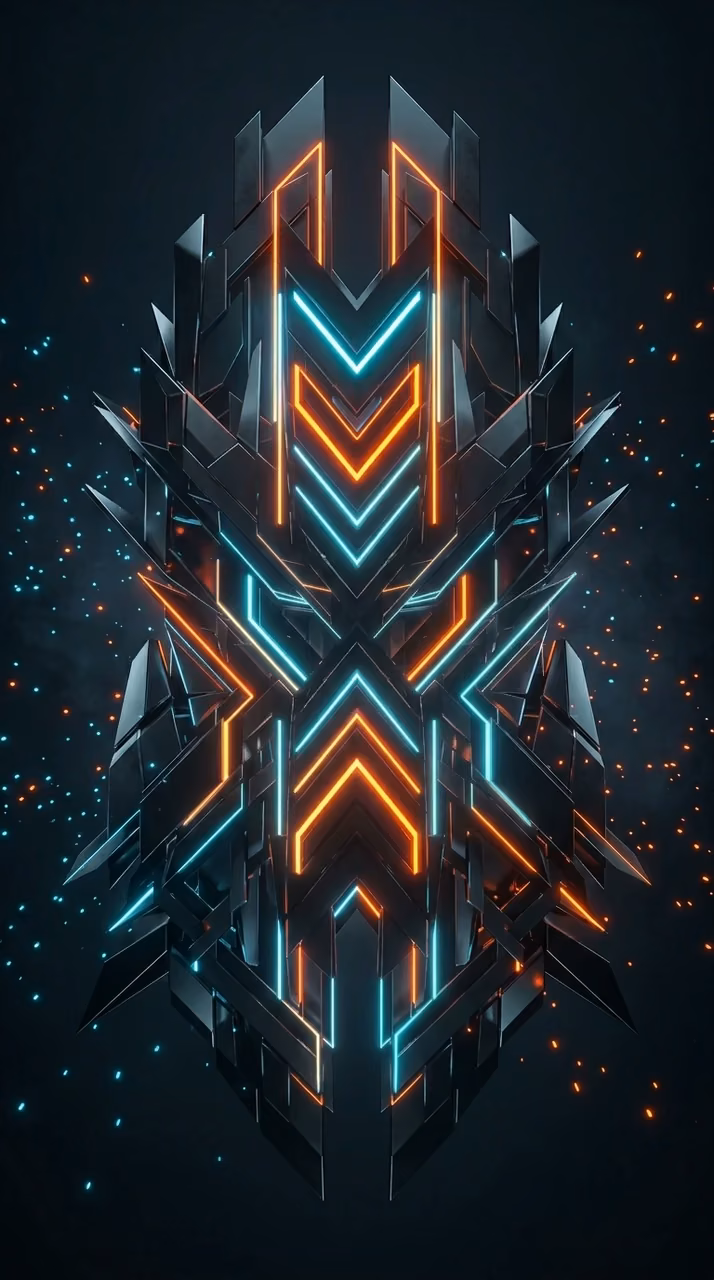 Abstract Symmetrical Glowing Orange and Cyan Geometry - Free Mobile AMOLED Wallpaper Background