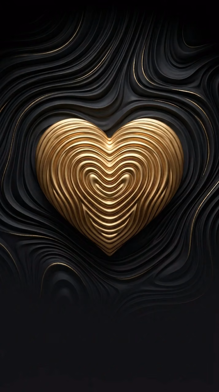Download Abstract Symmetrical Gold Heart on Textured Black Swirls Wallpaper Wallpaper in Mobile HD Abstract Symmetrical Gold Heart on Textured Black Swirls Wallpaper - Free Mobile AMOLED Wallpaper Background