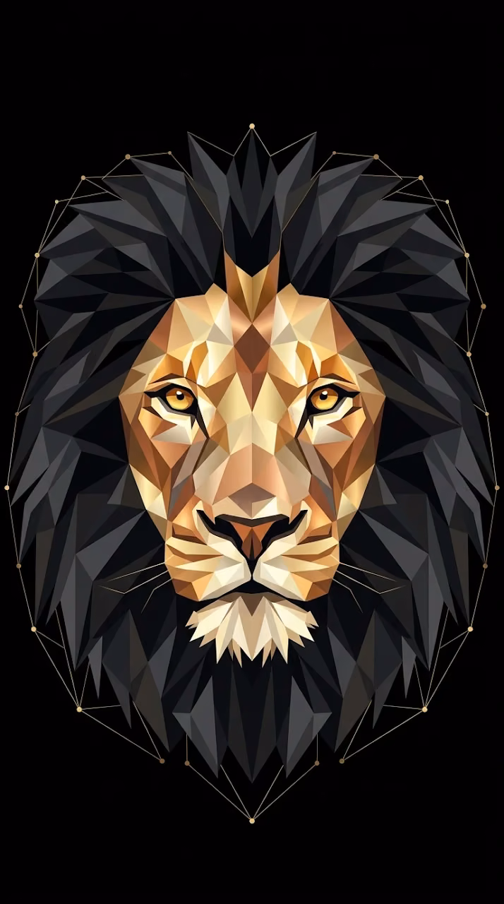 Abstract Symmetrical Low-Poly Lion Head Graphic on Black - Free Mobile AMOLED Wallpaper Background