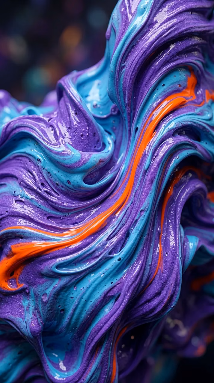 Abstract Thick Liquid Paint Swirl in Violet Cyan and Orange - Free Mobile AMOLED Wallpaper Background