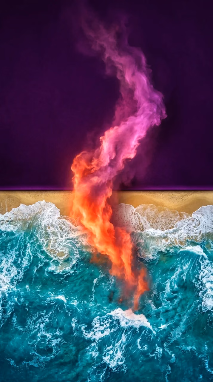 Abstract Top Down Aerial Render of Rainbow Smoke Dividing Water - Free Mobile AMOLED Wallpaper Background