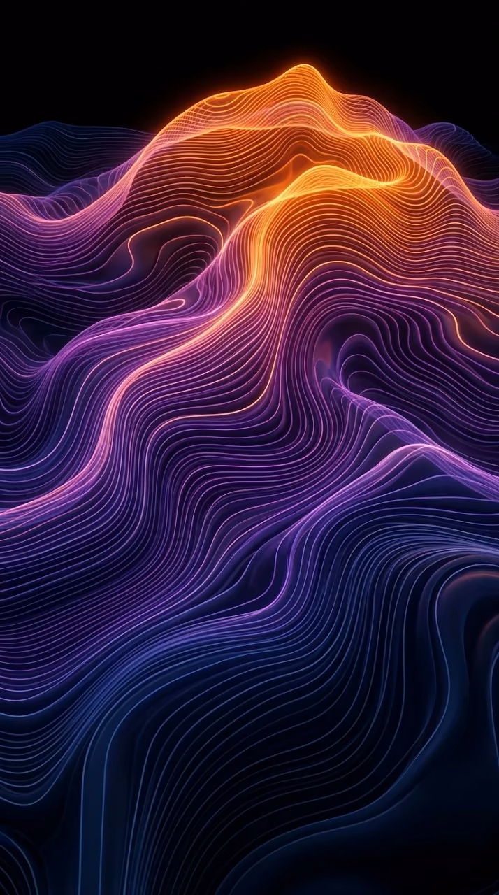 Abstract Topographic Map Style Waves in Blue, Purple, and Orange - Free Mobile AMOLED Wallpaper Background