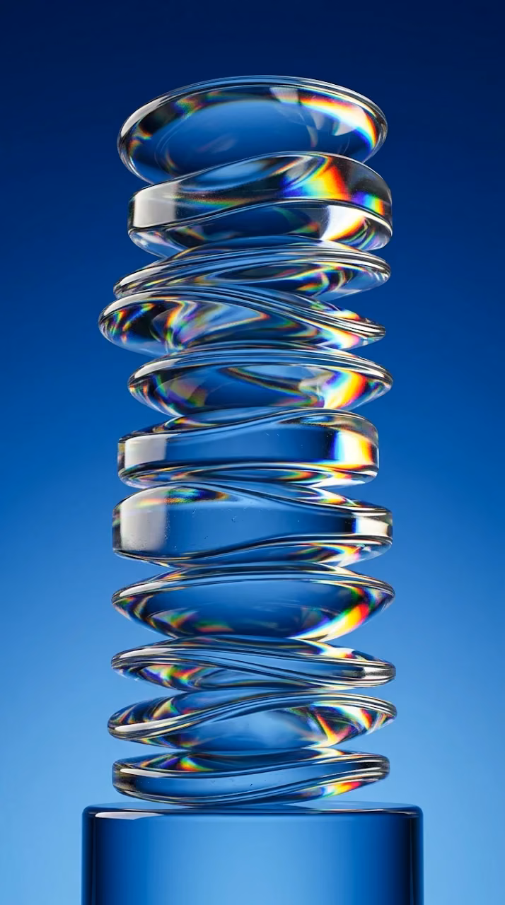 Abstract Tower of Stacked Glass Lenses with Rainbow Refractions - Free Mobile AMOLED Wallpaper Background