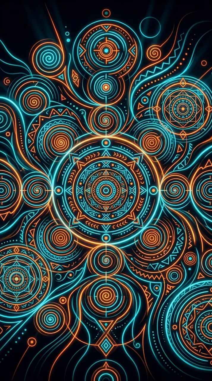 Download Abstract Tribal Motif with Teal and Orange Geometric Shapes Wallpaper in Mobile HD Abstract Tribal Motif with Teal and Orange Geometric Shapes - Free Mobile AMOLED Wallpaper Background