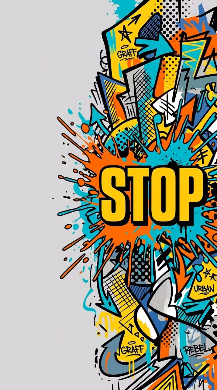 Download Abstract Urban Graffiti Art with 'Stop' Typography Wallpaper in Mobile HD Abstract Urban Graffiti Art with 'Stop' Typography - Free Mobile AMOLED Wallpaper Background