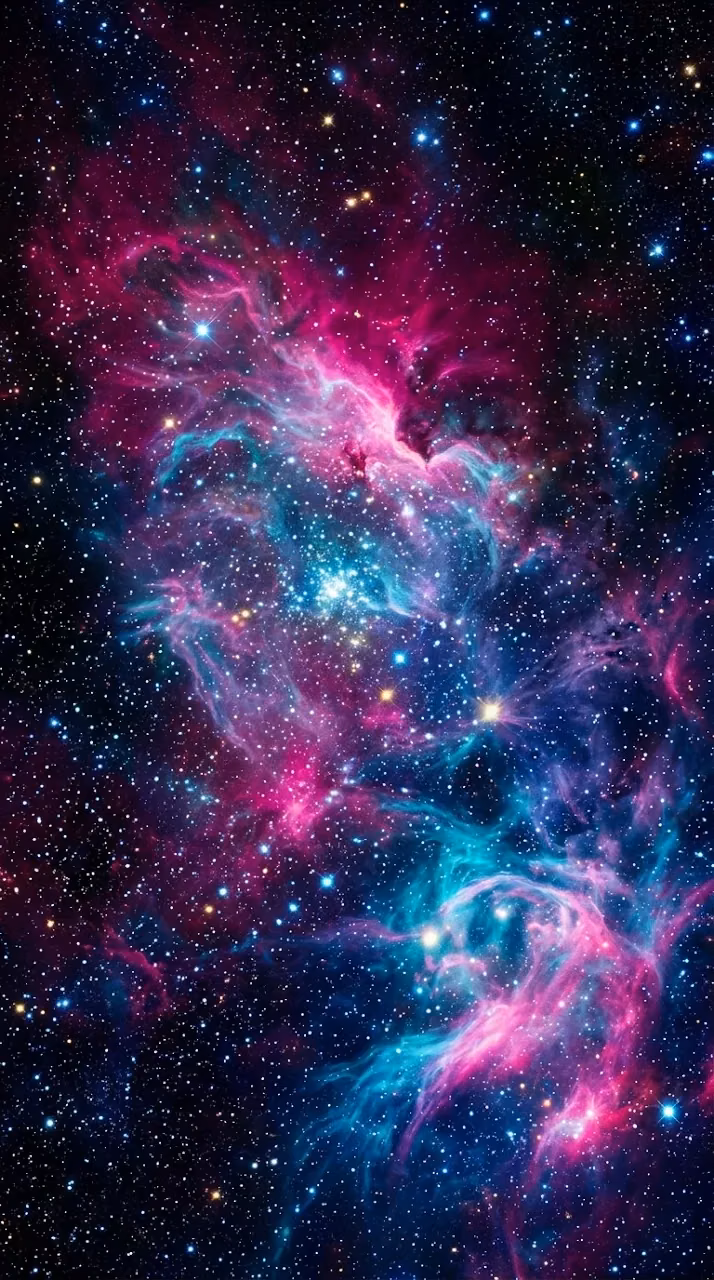 Abstract Vibrant Neon Space Nebula and Stars - Free Mobile AMOLED Wallpaper Background