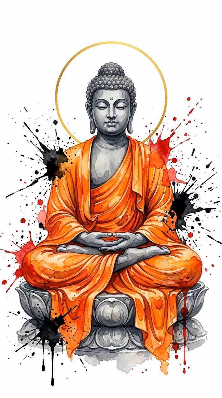 Abstract Watercolor Buddha Statue with Golden Halo - Free Mobile AMOLED Wallpaper Background