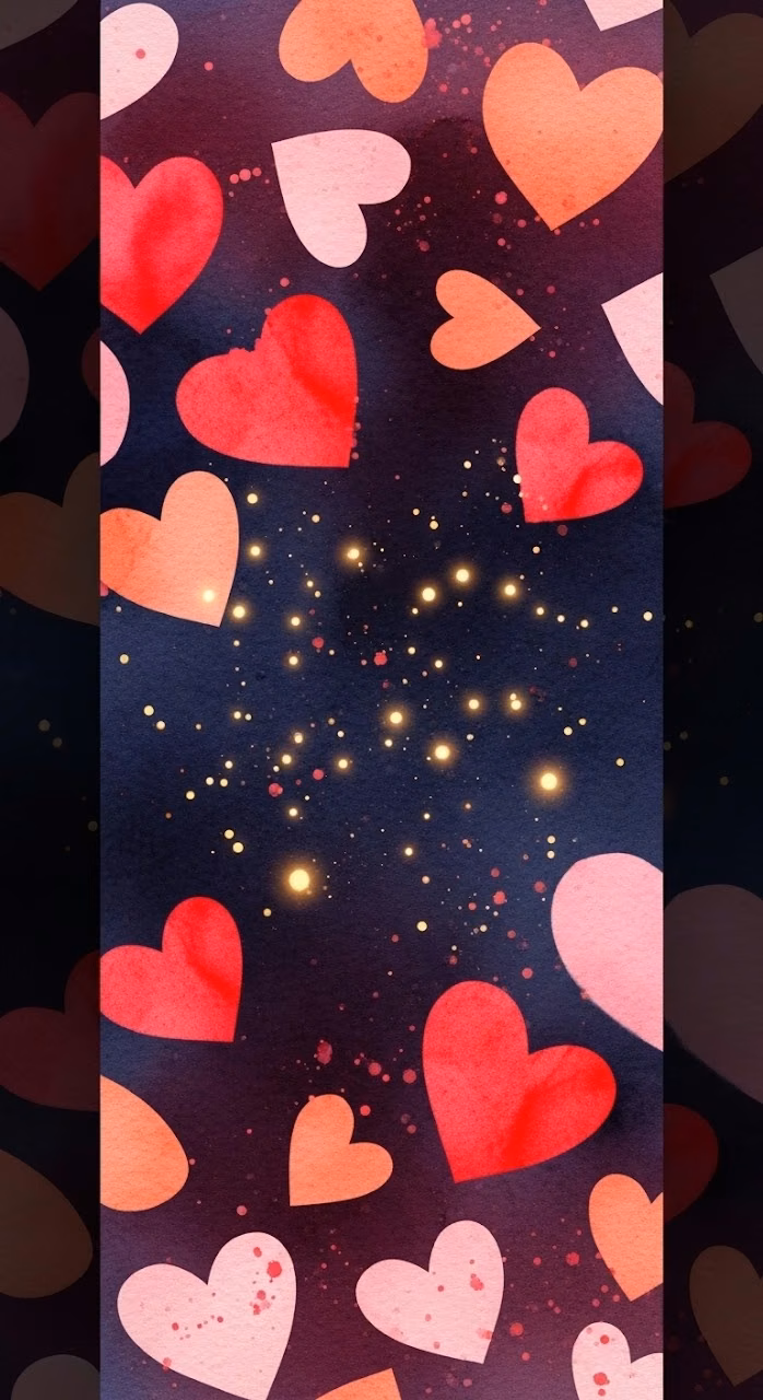 Abstract Watercolor Heart Pattern with Ink Splatters - Free Mobile AMOLED Wallpaper Background