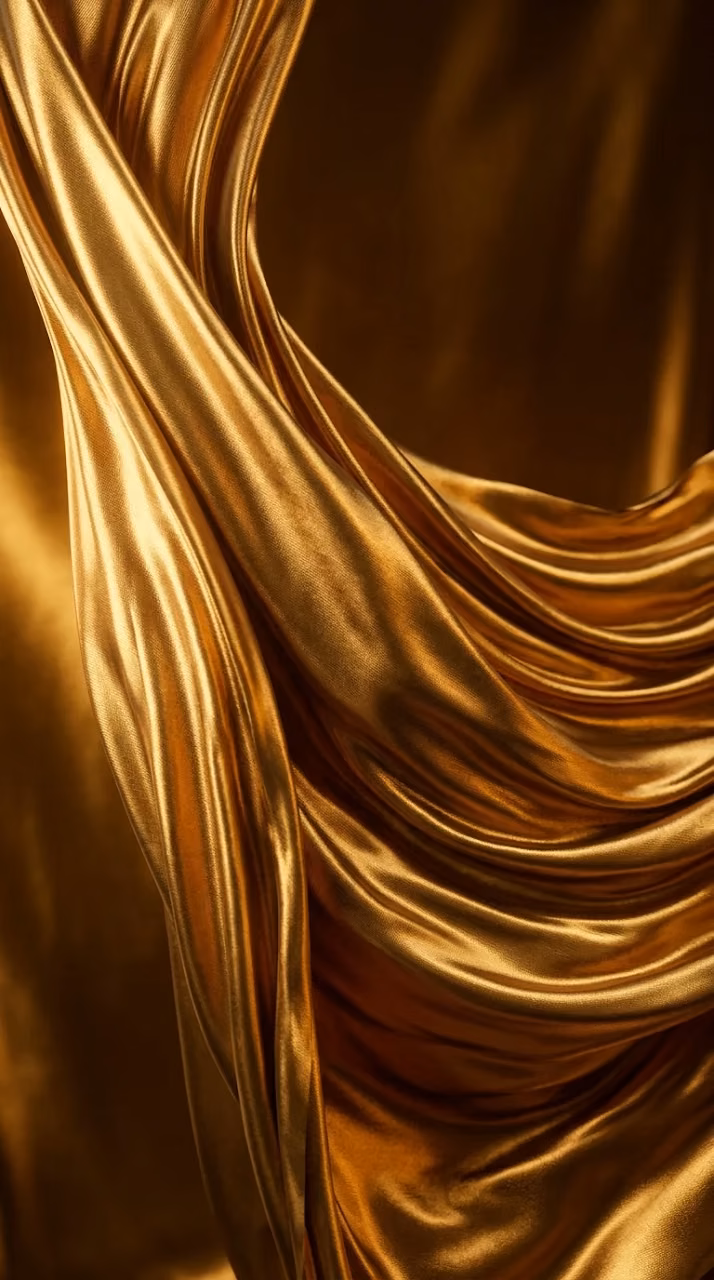 Abstract Waves of Glowing Gold Silk Fabric - Free Mobile AMOLED Wallpaper Background