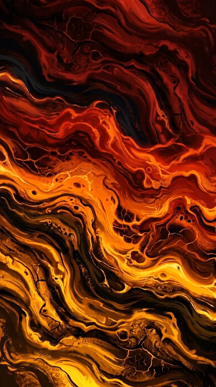Abstract Waves of Glowing Molten Lava on Black Background - Free Mobile AMOLED Wallpaper Background