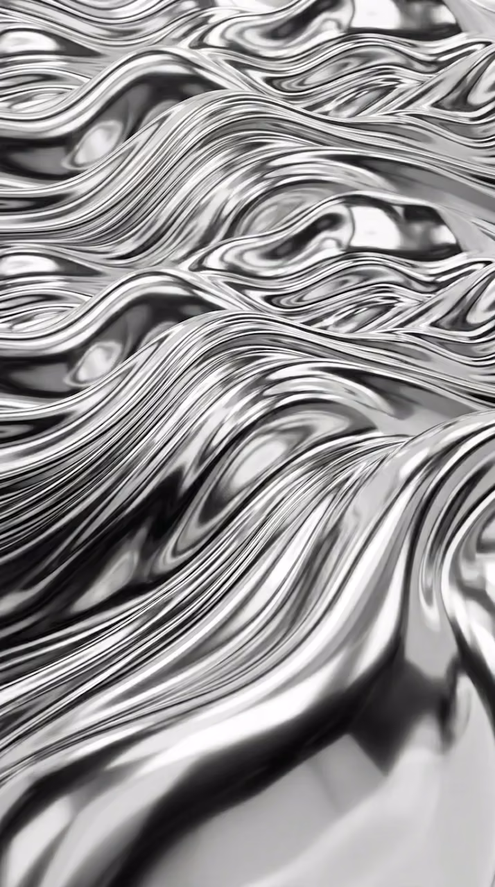 Abstract Waves of Molten Chrome and Liquid Silver - Free Mobile AMOLED Wallpaper Background