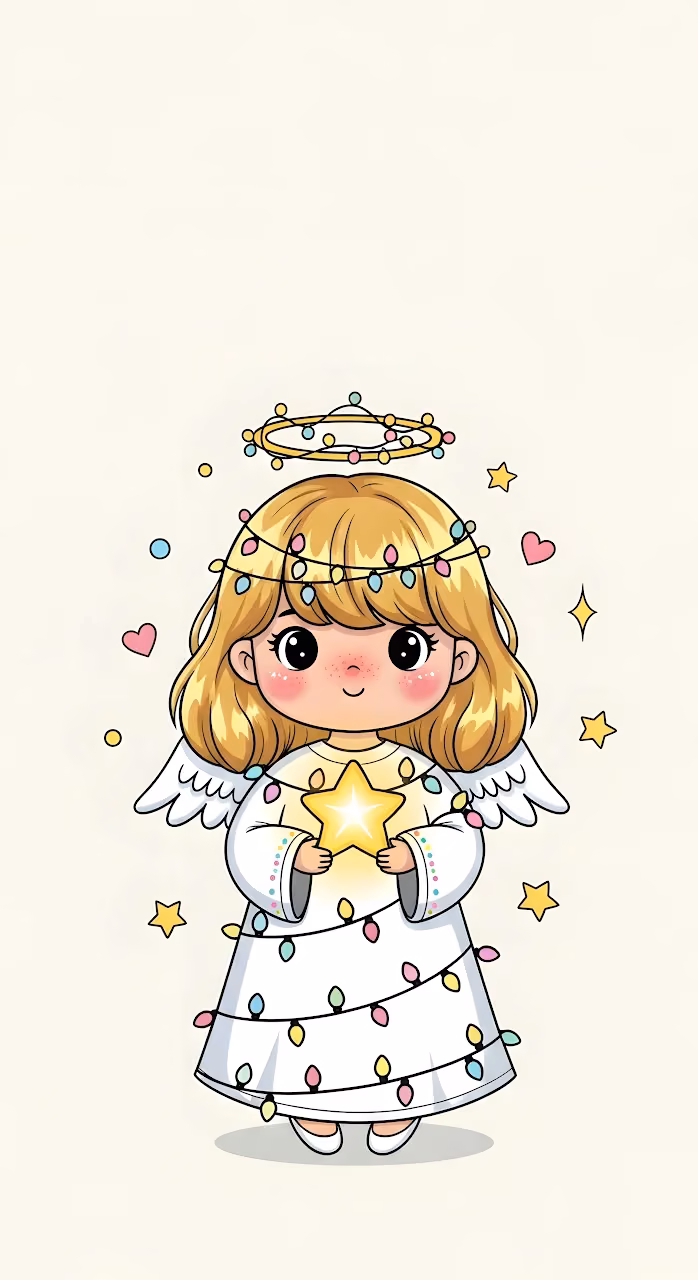 Adorable Christmas Angel Wrapped in String Lights - Free Mobile AMOLED Wallpaper Background