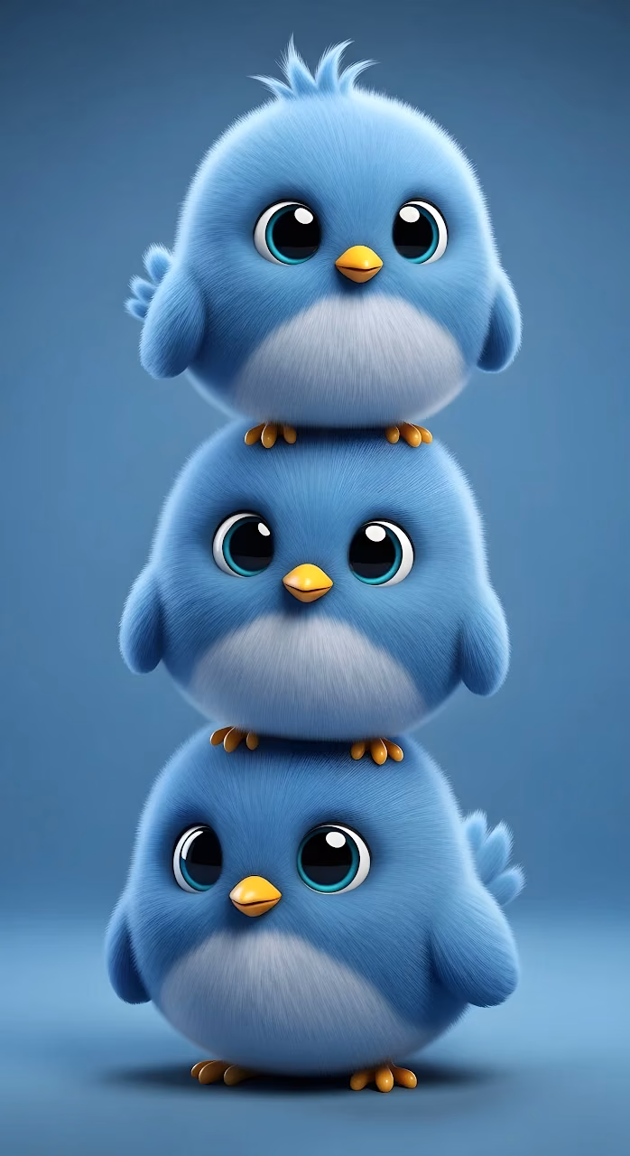 Adorable Fluffy Blue Bird Stack with Big Cute Eyes - Free Mobile AMOLED Wallpaper Background
