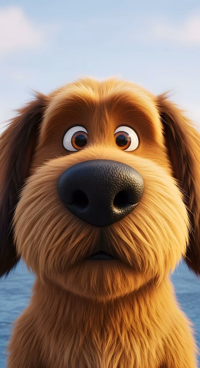 Adorable Fluffy Brown Cartoon Dog Portrait Close Up - Free Mobile AMOLED Wallpaper Background