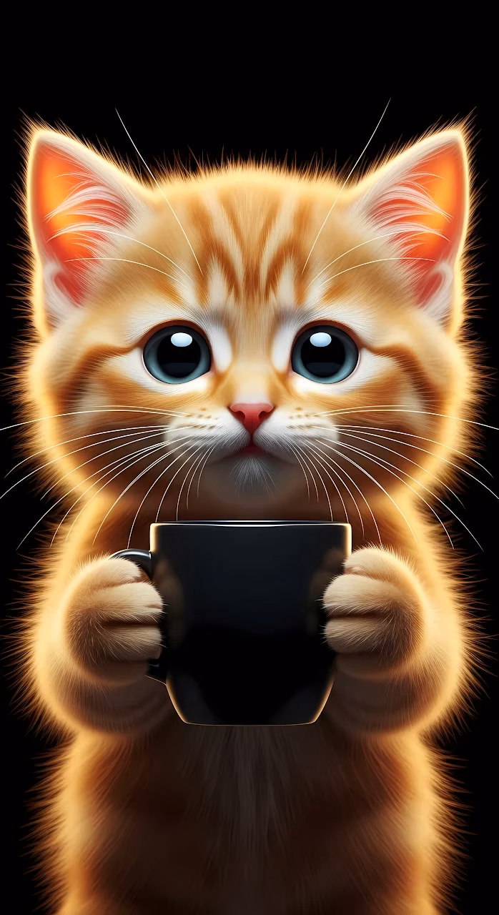 Download Adorable Fluffy Kitten Holding a Black Coffee Mug Wallpaper in Mobile HD Adorable Fluffy Kitten Holding a Black Coffee Mug - Free Mobile AMOLED Wallpaper Background