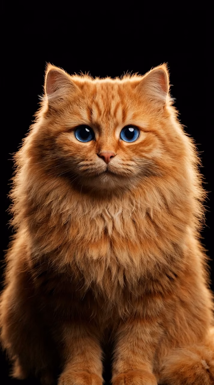 Adorable Fluffy Orange Ginger Cat 3D Character Portrait - Free Mobile AMOLED Wallpaper Background